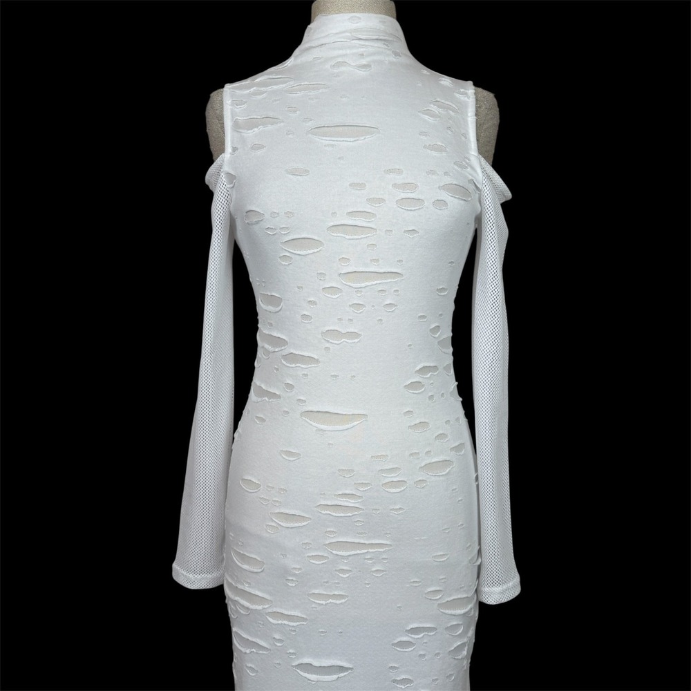Killstar Dress Womens M White Distressed Cutout Bodycon Gothic Grunge Shredded - Picture 5 of 15